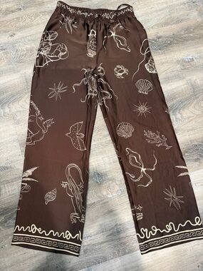 Maison d’Amelie Paris  Brown Shell & Sea Life Wide Leg Pants sz m